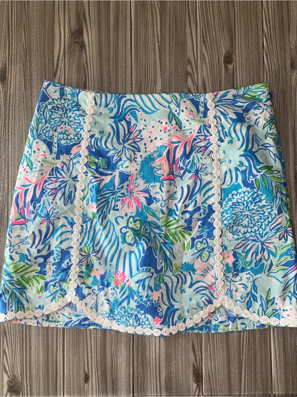 Lilly Pulitzer Blue, Pink, Green Floral Tiger Print Skirt